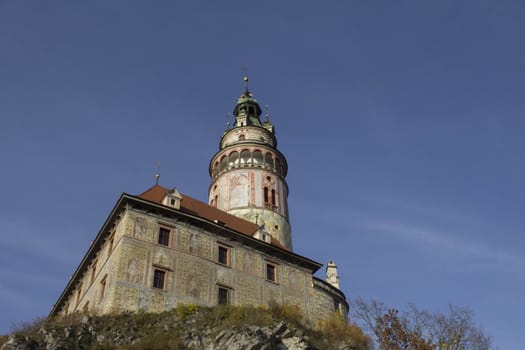 Views of famous Czech town Krumlov in autumn.