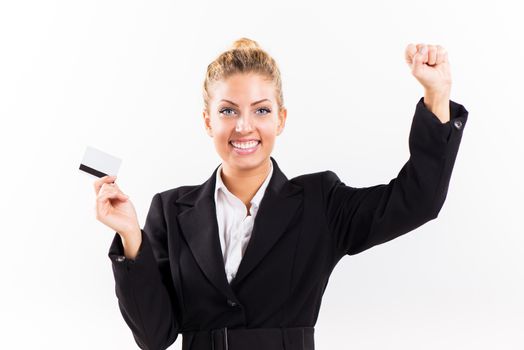 Portrait of Businesswoman holding a credit card.