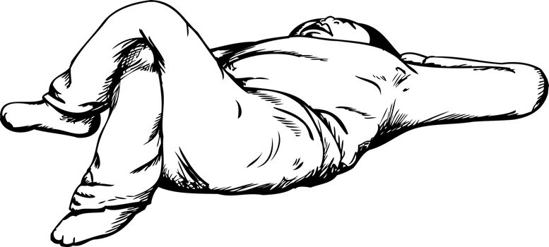 Outline cartoon of single adult laying down on back