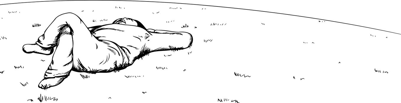 Outline of single male adult laying down on hill