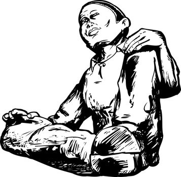 Outline illustration of male sitting down from low angle view 