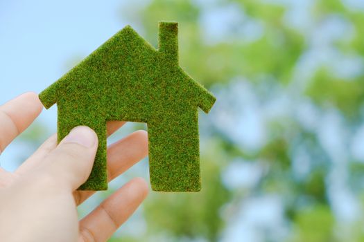 hand holding eco house icon concept