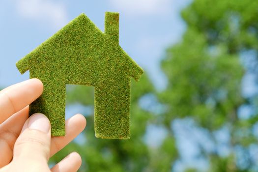 hand holding eco house icon concept