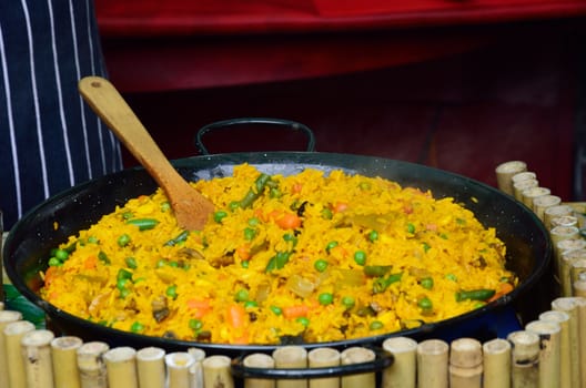 Large Bowl of Paella in street restaurant