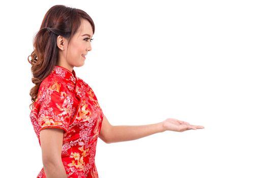 Asian Chinese girl blessed in Traditional Chinese, chinese new year