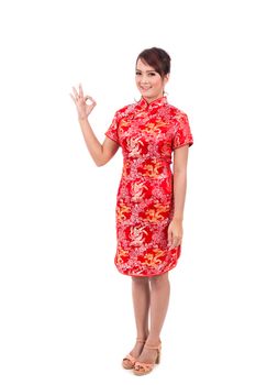 Asian Chinese girl greeting in Traditional Chinese , chinese new year, enjoy, happy, ok success