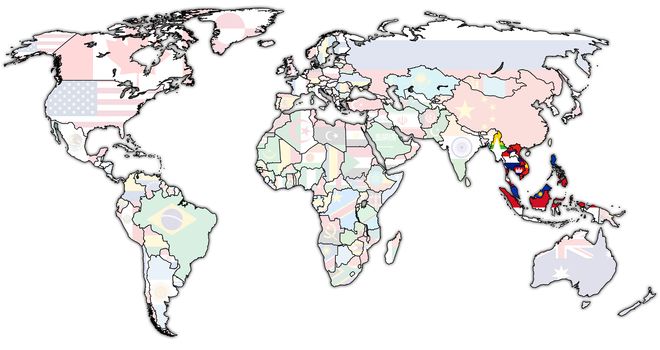 Association of South-East Asian Nations on world map with national borders