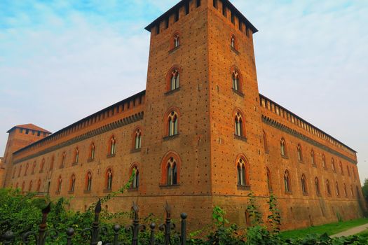 Pavia,Italy,25 october 2015.The Castello Visconteo or Visconti Castle is a castle in Pavia, Lombardy. It was built in 1360 by Galeazzo II Visconti,ruler of Milan,credited architect is Bartolino da Novara. The castle used to be the main residence of the Visconti family, while the political capital of the state was Milan.To the north of the castle there is a large park used by the Visconti for hunting.