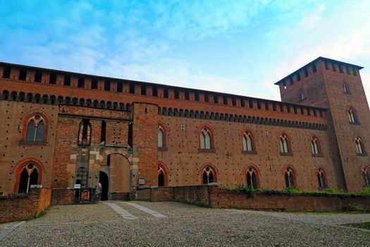 Pavia,Italy,25 october 2015.The Castello Visconteo or Visconti Castle is a castle in Pavia, Lombardy. It was built in 1360 by Galeazzo II Visconti,ruler of Milan,credited architect is Bartolino da Novara. The castle used to be the main residence of the Visconti family, while the political capital of the state was Milan.To the north of the castle there is a large park used by the Visconti for hunting.