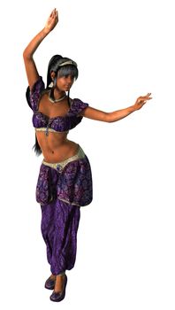 3D digital render of a beautiful harem dancer isolated on white background