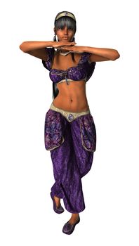 3D digital render of a beautiful belly dancer isolated on white background