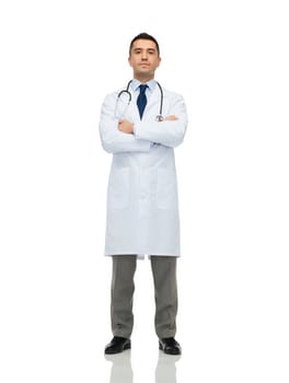 healthcare, profession, people and medicine concept - male doctor in white coat