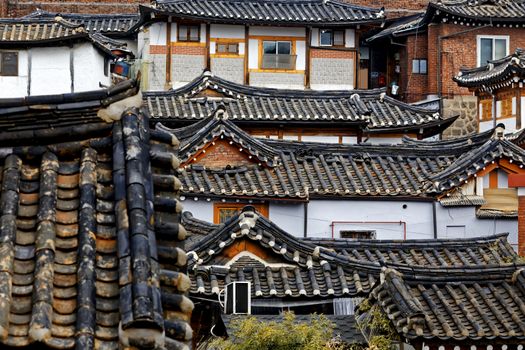 Korean traditional house building close up