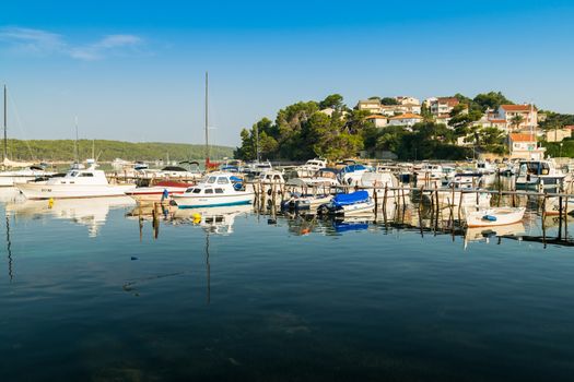 RAB, CROATIA - CIRCA AUGUST 2015: View of the marina located near the hamlet called Palit.