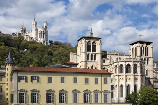 Cathedrale above the church in Lyon city, France