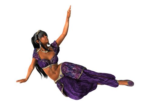 3D digital render of a beautiful belly dancer isolated on white background