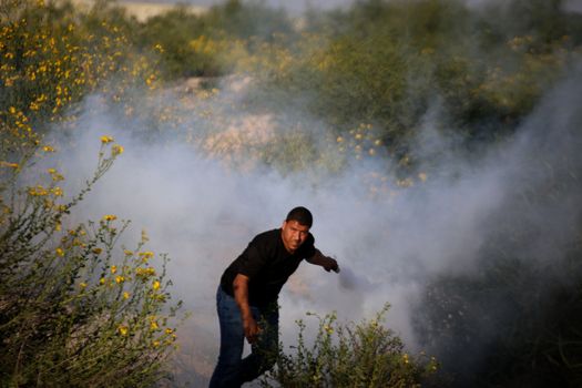 WEST BANK, Erez Crossing: Israeli troops clashed with Palestinian protesters near the Erez Crossing on October 30, 2015. As many as 46 Palestinians were injured in the unrest, including 17 by live fire. 
