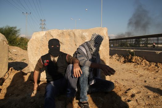 WEST BANK, Erez Crossing: Israeli troops clashed with Palestinian protesters near the Erez Crossing on October 30, 2015. As many as 46 Palestinians were injured in the unrest, including 17 by live fire. 