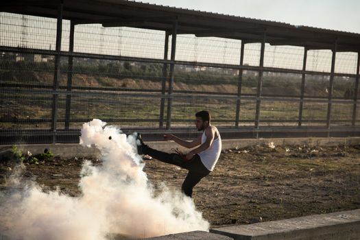 WEST BANK, Erez Crossing: Israeli troops clashed with Palestinian protesters near the Erez Crossing on October 30, 2015. As many as 46 Palestinians were injured in the unrest, including 17 by live fire. 