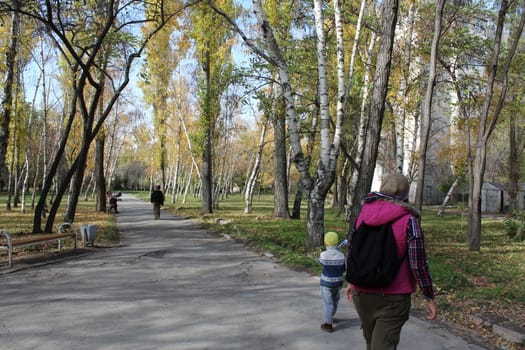 Small park in the urban district. Kyrgyzstan, Bishkek.