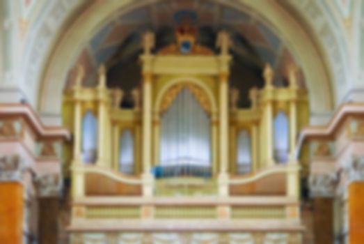 Interior of Cathedral , church organ, blur abstract background