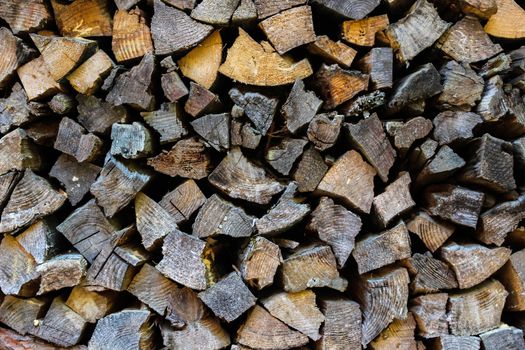 firewood, dry firewood in a pile for furnace kindling