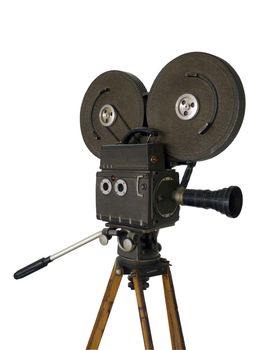 Movie camera on a white background