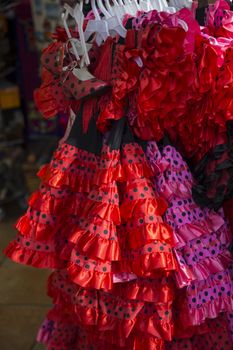 Spanish flamenco dresses for sale on a stand, Barcelona