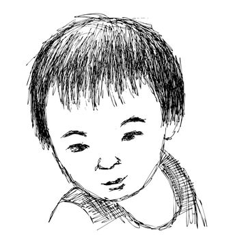 Child portrait, Hand drawn illustration sketch