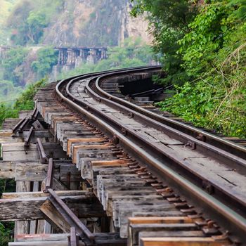 Death Railway and Bridge of Death  at River Kwai, was built by the Empire of Japan in 1943, on World War 2 in Kanchanaburi, Thailand