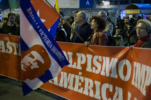 SPAIN, Madrid: People demonstrate in Madrid on October 30, 2015 to protest  against imperialism in Latin America. 