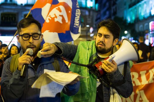 SPAIN, Madrid: People demonstrate in Madrid on October 30, 2015 to protest  against imperialism in Latin America. 