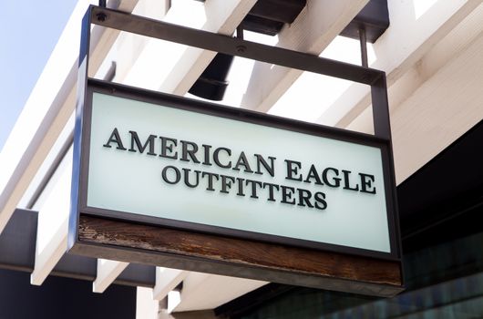GLENDALE, CA/USA - OCTOBER 24, 2015: American Eagle Outfitters store exterior and sign. American Eagle Outfitters is an American clothing and accessories retailer.