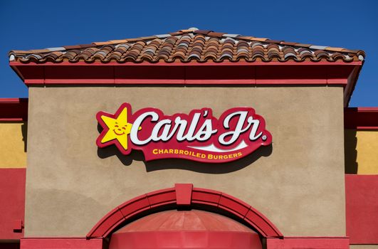 GRANADA HILLS,CA/USA - OCTOBER 30, 2015: Carl's Jr. Restaurant exterior. Carl's Jr., an American-based fast-food restaurant chain with locations in the Western and Southwestern states.
