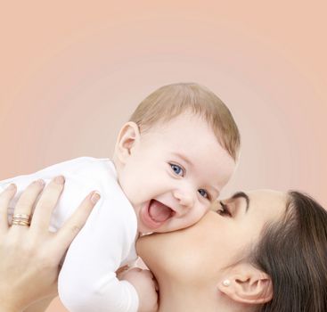 family, child and happiness concept - happy mother with baby