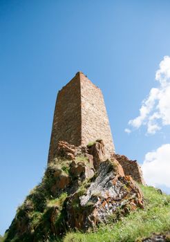 Ruins of old village in Georgia mountains canyon