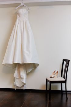 The white shoes and wedding dress background