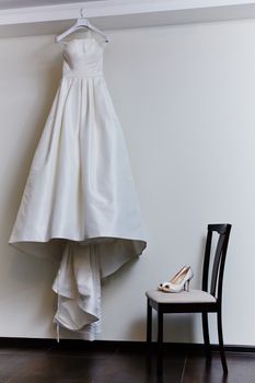 The white shoes and wedding dress background