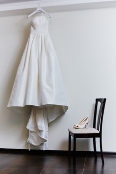 The white shoes and wedding dress background