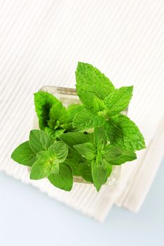 Fresh herbs in a vase - overhead view