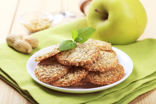 Healthy cookies made from sesame seeds, sunflower seeds, peanuts and honey