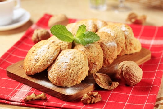 Crispy cookies on a cutting board - closeup