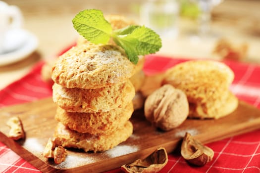 Crispy cookies on a cutting board - closeup