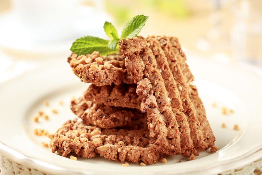 Stack of nutty cookies - closeup