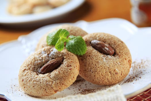 Crispy almond macaroons on a plate 