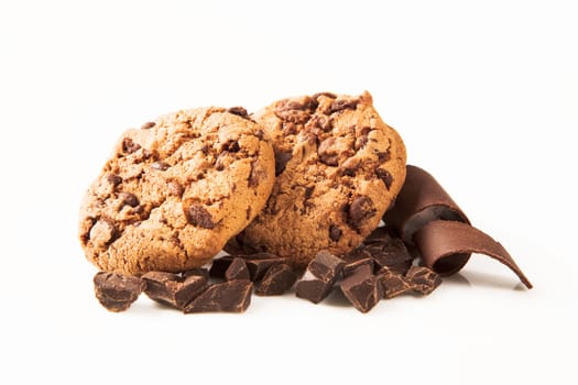 Chocolate chip cookies  and chocolate curls