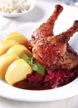 Roast Duck Legs with Red Cabbage and  Potato Dumplings