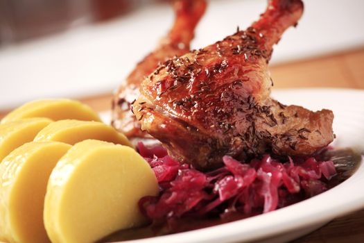 Roast Duck Legs with Red Cabbage and  Potato Dumplings