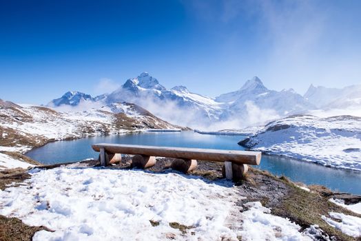Bachalpsee and the snow peaks of Jungfrau region grindelwald switzerland