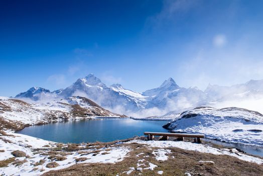 Bachalpsee and the snow peaks of Jungfrau region grindelwald switzerland